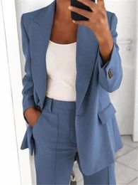 Women's Two Piece Pants Casual Long Sleeve Suit Coat Set Office Lady Spring Autumn Solid Blouse Trouser Women Outfit 2023 Tops