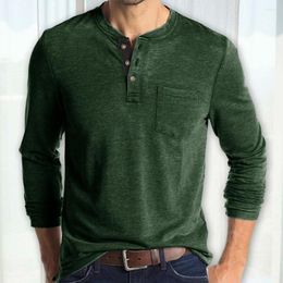 Men's T Shirts Men T-shirt O-neck Buttons Neckline Long Sleeve Slim Fit Elastic Pullover Tops Streetwear