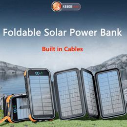 Cell Phone Power Banks Folding Solar Power Bank 43800mAh with 4 Cables Solar Panel PD 20W Fast Charger for iPhone 14 Samsung Huawei Xiaomi Mi Powerbank L230824