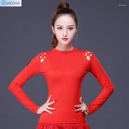 Stage Wear Latin Dance Costume Adult Women's Long-Sleeved Blouse Square Modern Ballroom Clothes Practice