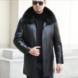 Winter Men's Genuine Leather Down Jacket White Duck Down Filling Natural Fox Fur Collar Men sheepskin Down Parkas