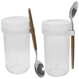 Flatware Sets Salad Jar Breakfast Container Mason Jars Overnight Oat Household Cup Small Glass Containers Lids Milk