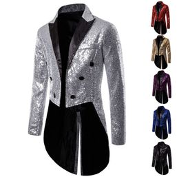 Men's Suits Blazers Shiny Gold Sequins Glitter Men's Tailcoat Suit Jacket Male Double Breasted Wedding Groom Tuxedo Men's Blazer Party Stage Costume 230729