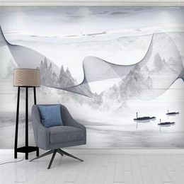 Wallpapers Decorative Wallpaper High Definition Dynamic Lines Chinese Ink Landscape Background Wall