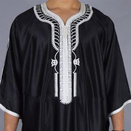 Ethnic Clothing Muslim Man Kaftan Moroccan Men Jalabiya Dubai Jubba Thobe Cotton Long Shirt Casual Youth Black Robe Arab Clothes P174I