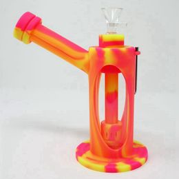 New Colourful Smoking Silicone Bong Pipes Kit Portable Removable Travel Bubbler Herb Tobacco Handle Philtre Spoon Quartz Bowl Oil Rigs Waterpipe Dabber Holder