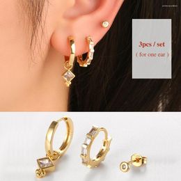 Stud Earrings Dowi 3pcs Fashion Cubic Zirconia Cz Geometry Ear Gold Color Metal Hoop For Women Engagement Wedding Trendy Jewelry