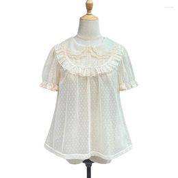 Women's Blouses JSK Lolita Shirt Students Girls Blouse Short Sleeves Cute Lace Sheer Tops Tulle Star Summer Puff Ruffle Loose For Women