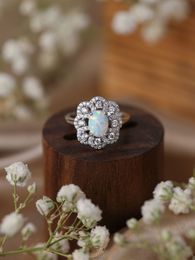 2023 Europe and America S925 Sterling Silver Personalized Exaggerate Creative Fashion Exquisite New White Opal Ring Female