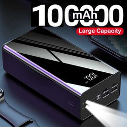 Cell Phone Power Banks 100000mAh Power Bank for iPhone 13 12 Xiaomi Mi Huawei Samsung Powerbank 4 USB Portable Charger External Battery Pack Power Bank L230728