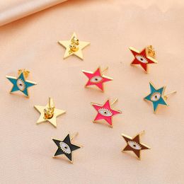 Stud Earrings Fashion Simple Girl Five-pointed Star Small Punk Hip Hop Jewellery 7 Colours Available