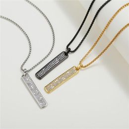 Pendant Necklaces In Retro Men's Copper Zircon Inlaid Necklace Hip Hop Style Personality Simple Stainless Steel Jewellery