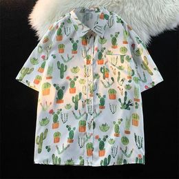 Men's Casual Shirts E-BAIHUI Plant Print For Men Spring And Summer Loose Hawaiian Shirt Male Turn-down Collar Beach Clothing