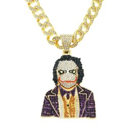 Hip Hop Men Rapper diamond pendant gold necklace shiny clown Joker pendant micro-inset zircon Jewellery night club accessory Sweater Collarbone Cuban chain 1610