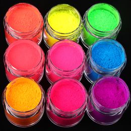 Nail Glitter 9PCS Neon Pigment Powder Bulk Fine Rainbow Glitter Set Fluorescence Dust Nail Supplies For Professionals Summer Decorations 230729