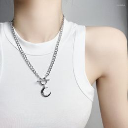 Pendant Necklaces Origin Summer Delicate Moon Toggle Clasp Necklace For Women Vintage Geometrical Chunky Chain Metallic Jewellery