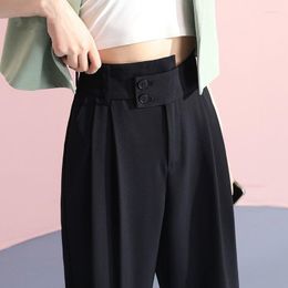 Women's Pants Black Suit For Summer Drape Casual Cropped Harun Straight Leg