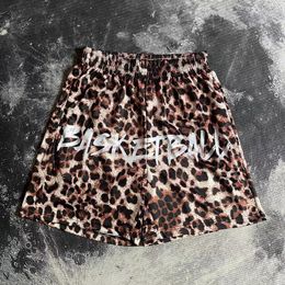 Men's Shorts Trendy Leopard Print Knee Length Loose Mesh Breathable For Men Streetwear Casual Basketball Running