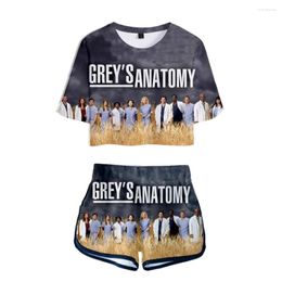 Women's Tracksuits GREY'S ANATOMY Women Two Piece Set Greys Summer Short Sleeve Crop Top Shorts Kpop 2023 Trendy Clothes