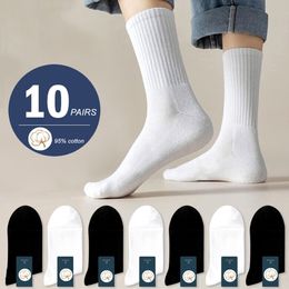 Mens Socks 10 PairsPack Classic Black White Mens Cotton Socks Sweatabsorbing Mid Tube Sports Socks Breathable Women Casual Sokken 230729