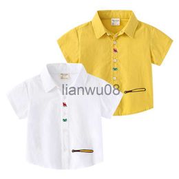 Kids Shirts Fashion Turn Down Collar Boys Shirts Summer Yellow Kids Tops Children Cotton Outift Tshirt Kids Clothes x0728