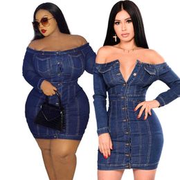 New off shoulder tight bag hip wash sexy denim dress