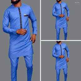 Men's Tracksuits Summer Sets Ethnic Style Casual Round Neck Long-sleeved Top Trousers Two-piece Suit Kaftan Dashiki Traditional Clothing