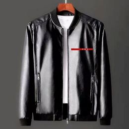 Designer men's prasa leather jacket men's jacket autumn spring stand collar zipper motorcycle fashion motorcycle leather jacket high quality