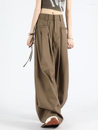 Women's Pants High Street Vintage Oversize Straight Suit Women 2023 Loose Wide Leg Baggy Pant Female Waist Solid Casual Trouser