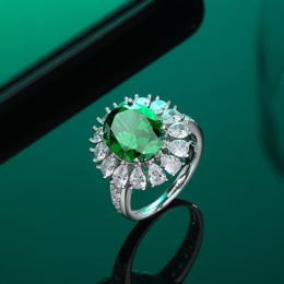 European and American High-carbon Diamond 925 Sterling Silver Female Elliptical Turquoise Ring Luxury Elegant Engagement Jewellery