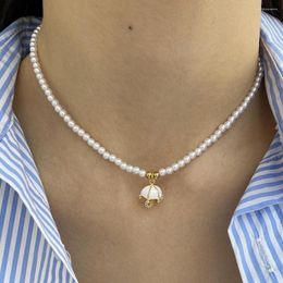 Pendant Necklaces Western White Princess Umbrella Imitation Pearl Necklace For Women Collar Stainless Steel Clasp Gold Color Free Shopping