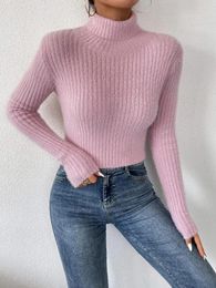 Women's Sweaters Women Warm Cropped Sweater Turtle Neck Full Sleeve Solid Knitted Pullover Tops Autumn Winter Jumpers Slim Knitwear Short