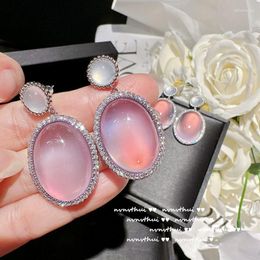 Dangle Earrings 2023 Fashion Pink Jade Drop Oval Crystal 925 Sterling Silver Dangler Women Elegant Wedding Earring Fine Jewellery