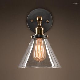 Wall Lamp European Vintage Nostalgic Antique Iron Sconce Loft American Glass E27 Home Deco Bedroom Bedside Light Fixture