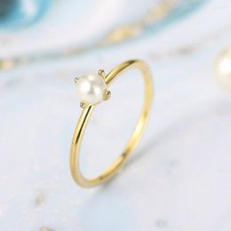 Cluster Rings Selling Women's Ring Zircon Delicate Mini Pearl Fine Minimal Basic Light Yellow Gold Fashion Jewellery