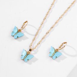 Necklace Earrings Set 2PCS Butterfly Sets For Women Cute Golden Pink Girls Gift Jewelry Earring And