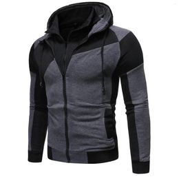 Men's Hoodies Long Sleeved Colour Block Double Layer Zipper Hooded Sweater Jacket Field Winter Small Rain