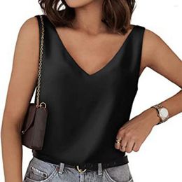 Women's Tanks Tank Top Women Sleeveless V-neck Solid Color Low-cut Loose Daily Wear Pullover Satin Crop Tops Summer Vest Clothes