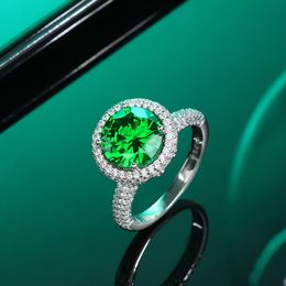 European and American High Carbon Diamond Emerald S925 Sterling Silver Ring Female Light Luxury High-end Wedding Jewelry Gift