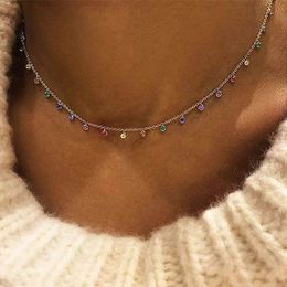 Strands Strings Rainbow Cz Simple Charm Delicate Women Girls Jewellery 925 Sterling Silver Statement Fine Choker Necklaces Classic 230729