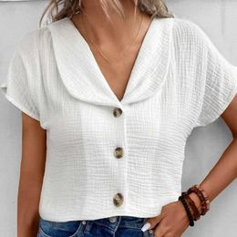 Women's Blouses Versatile Button-up Top For Women Elegant Summer Solid Color Button Cardigan With Comfortable Lapel Collar Trendy