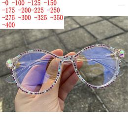 Sunglasses Fashion Anti Blue Light Myopia Glasses For Women Round Rhinestone Prescription Farsightedness Diopter XN