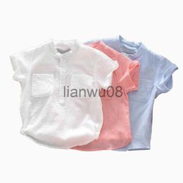 Kids Shirts Baby Boys Shirts Short Sleeve Little Boy Clothes Casual Toddler Summer Children Tops Kids Wear solid linen x0728