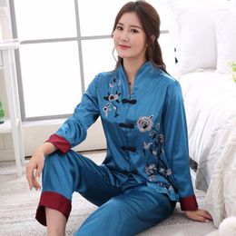 Women's Sleepwear Lady Pyjamas Sexy Suit 2 Pcs Shirt &pant Chinese Women Pajama Set Flower Female Novelty Clothing