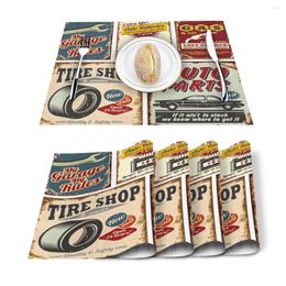 Table Runner 4/6pcs Set Mats Vintage Car Road Mechanic Poster Printed Napkin Kitchen Accessories Home Party Decorative Placemats