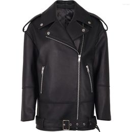 Women's Leather YOLOAgain Top Qualtiy Genuine Jacket Women 2023 Autumn Oversized Black Moto Biker Ladies