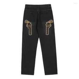 Men's Jeans The American Street Pistol Embroidery Vibe Between Men And Women In Europe High Easing Leisure Trousers