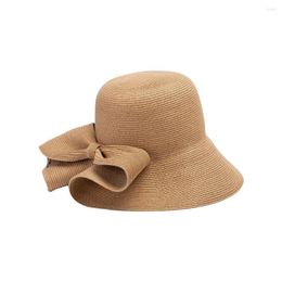 Wide Brim Hats Sweet Bowtie Foldable Straw Hat Outdoor Shopping Tourism Beach Sun Protection And Shading