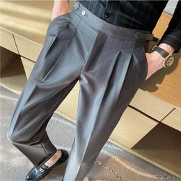 Men's Suits British Style High Waist Casual Business Pants Street Wear 2023 Fashion Social Belt Decoration Slim Fit Suit