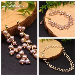 Wedding Jewelry Sets GLSEEVO Natural Pearls Drop Earrings Bracelet Necklace set Trend Fashion Luxury Minimalism Woman Betrothal Banquet Gift 230729